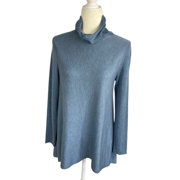 Eileen Fisher Merino Wool Tencel Turtleneck Tunic Sweater Size Small Minimalist - Picture 2 of 8